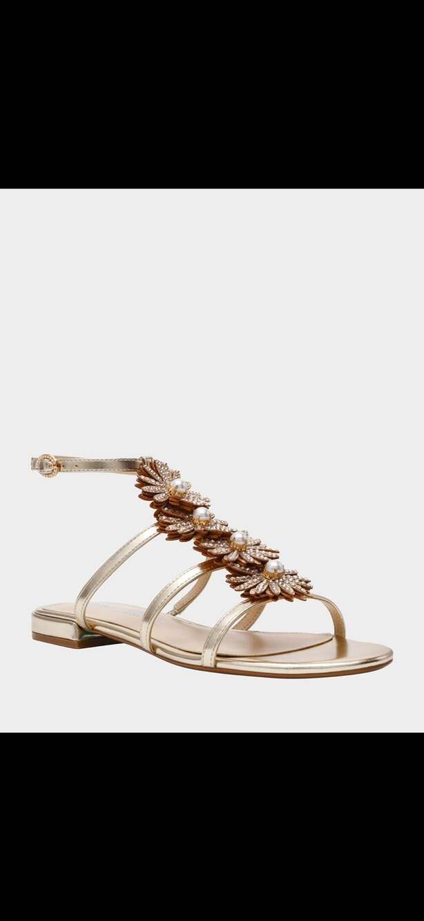 Betsey Johnson Joyce Gold Rhinestone Floral Sandals Size 10 – MSRP $119